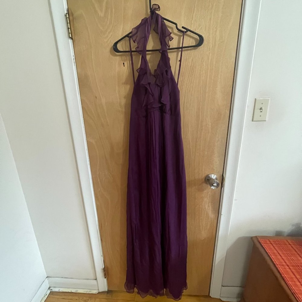 AMSALE open back halter neck lightweight chiffon bridesmaid dress
